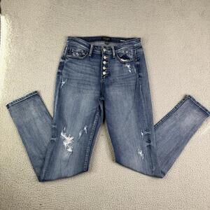 Judy Blue Boyfriend Fit Distressed Blue Jeans Mid Rise Button Fly Women's 29x33